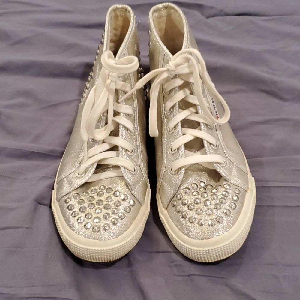 Superga metallic silver studded hi-tops - Picture 5 of 13
